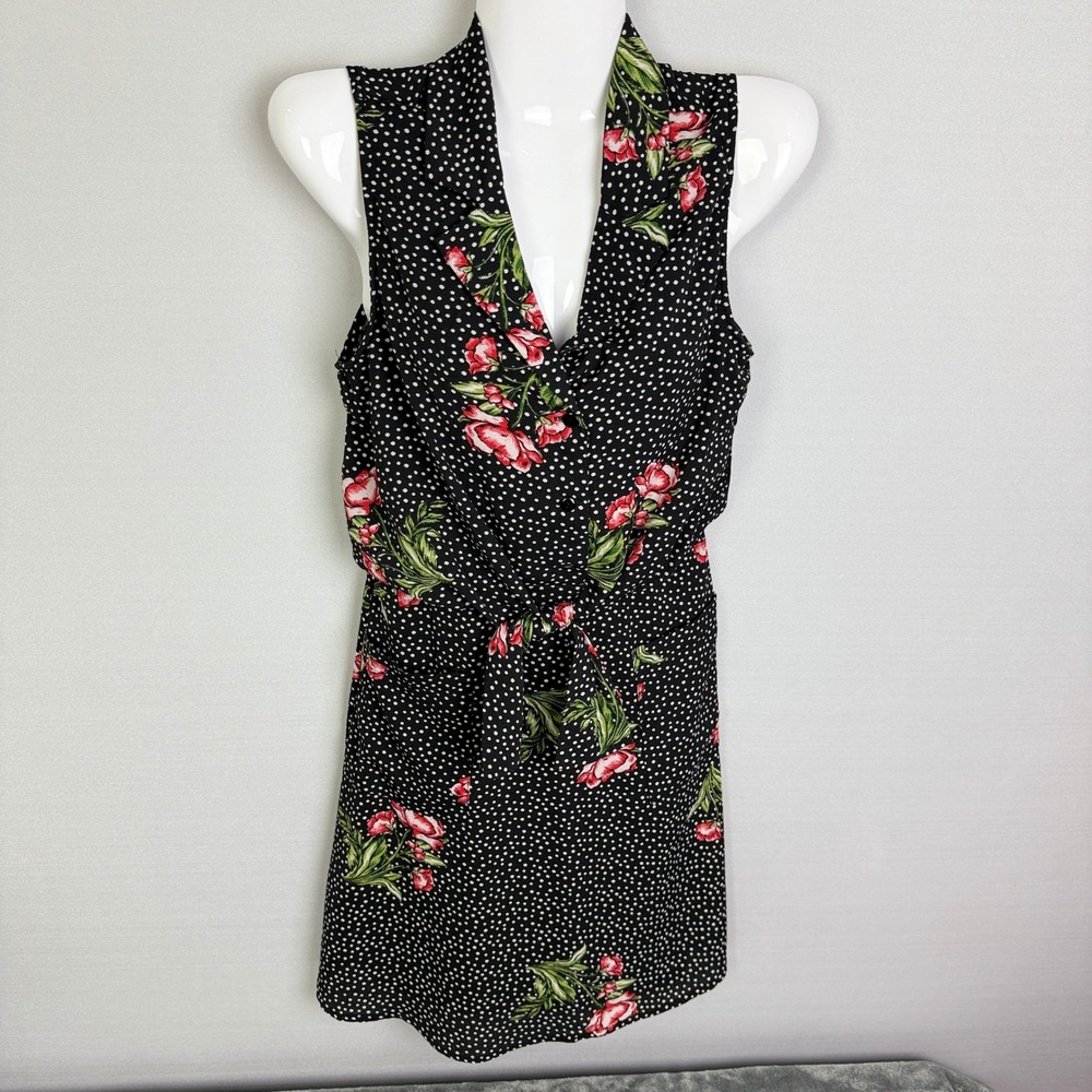 Monteau Polka Dot Floral Print Dress‎ Sleeveless Casual Summer Mini Dress Size S